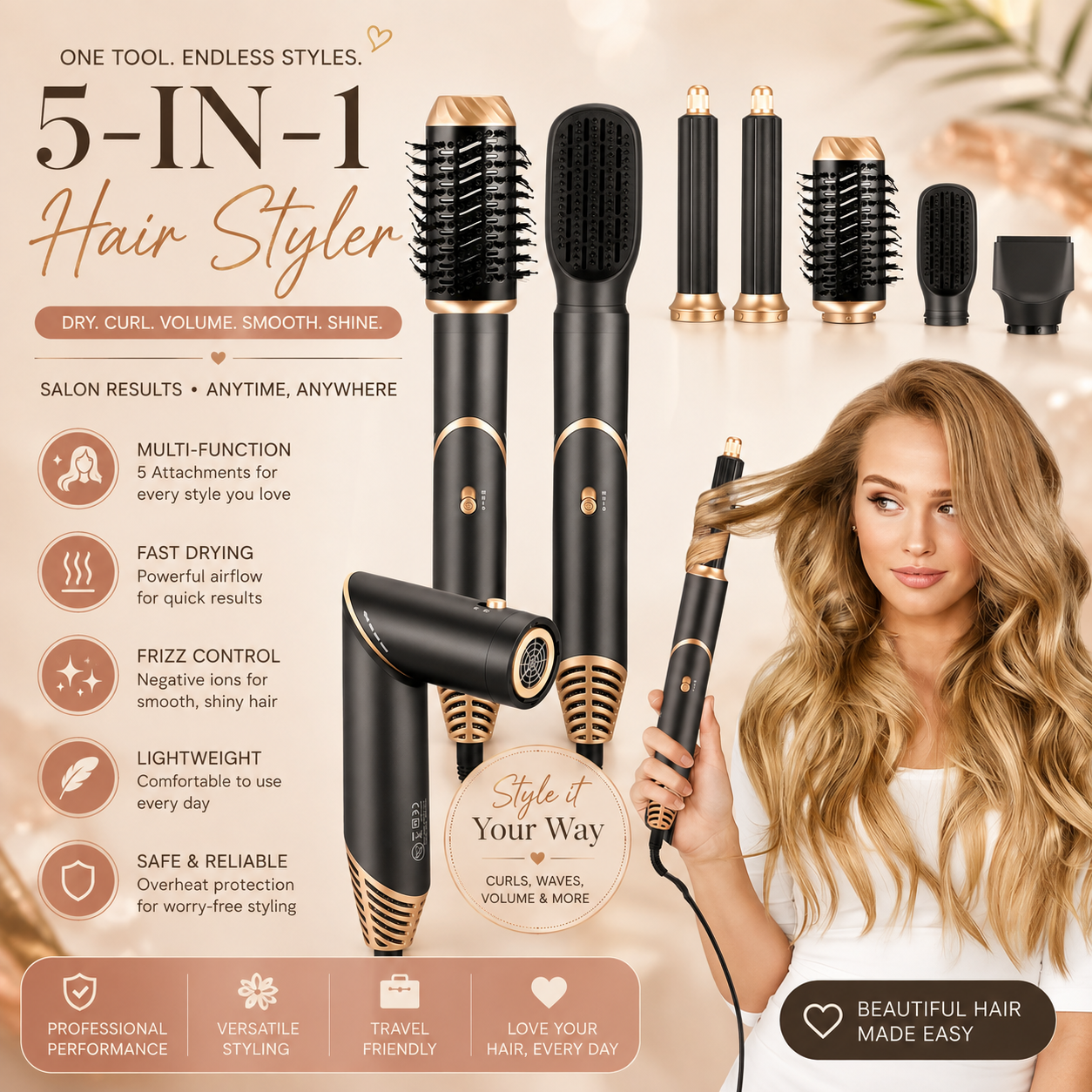 Multifunctional Hot Air Hair Styler Comb